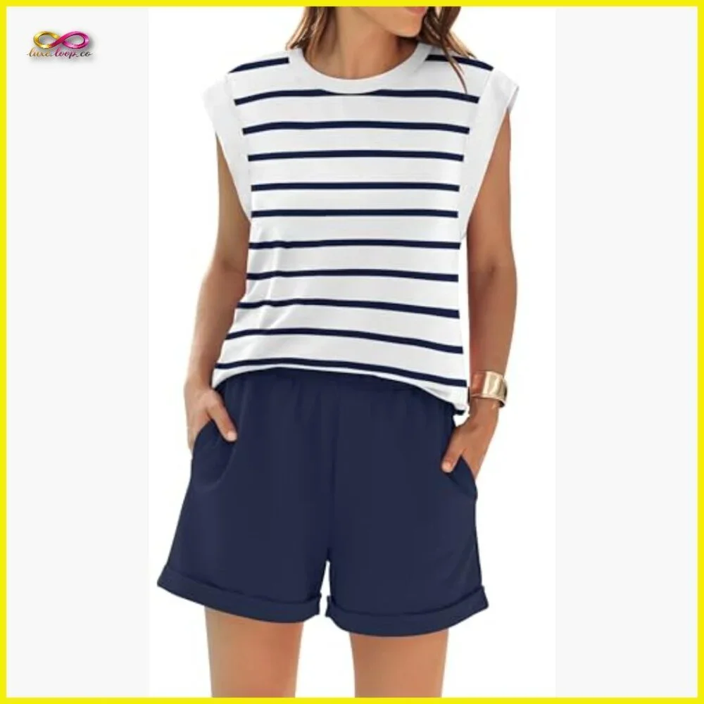 Lightweight Lounge Set Cap Sleeve Top Elastic Waist Shorts Matching Outfit
